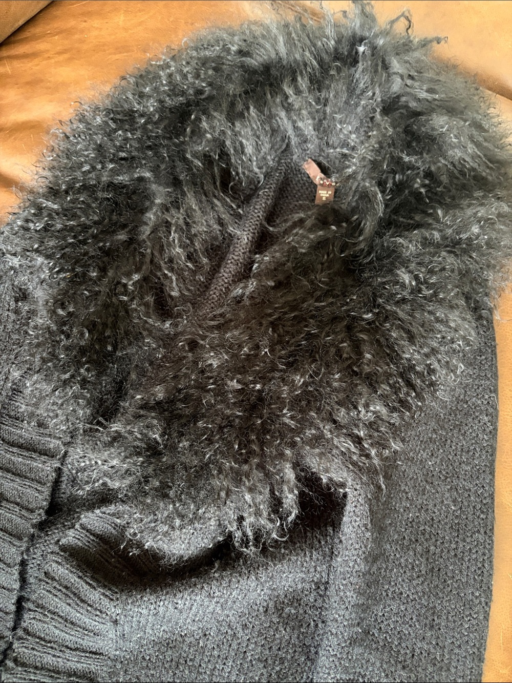 Black Fur Trim Open Cardigan Sweater - Picture 2 of 3